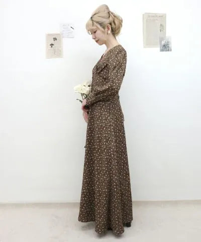 フェミニン小花柄×コルセット風ロングワンピース