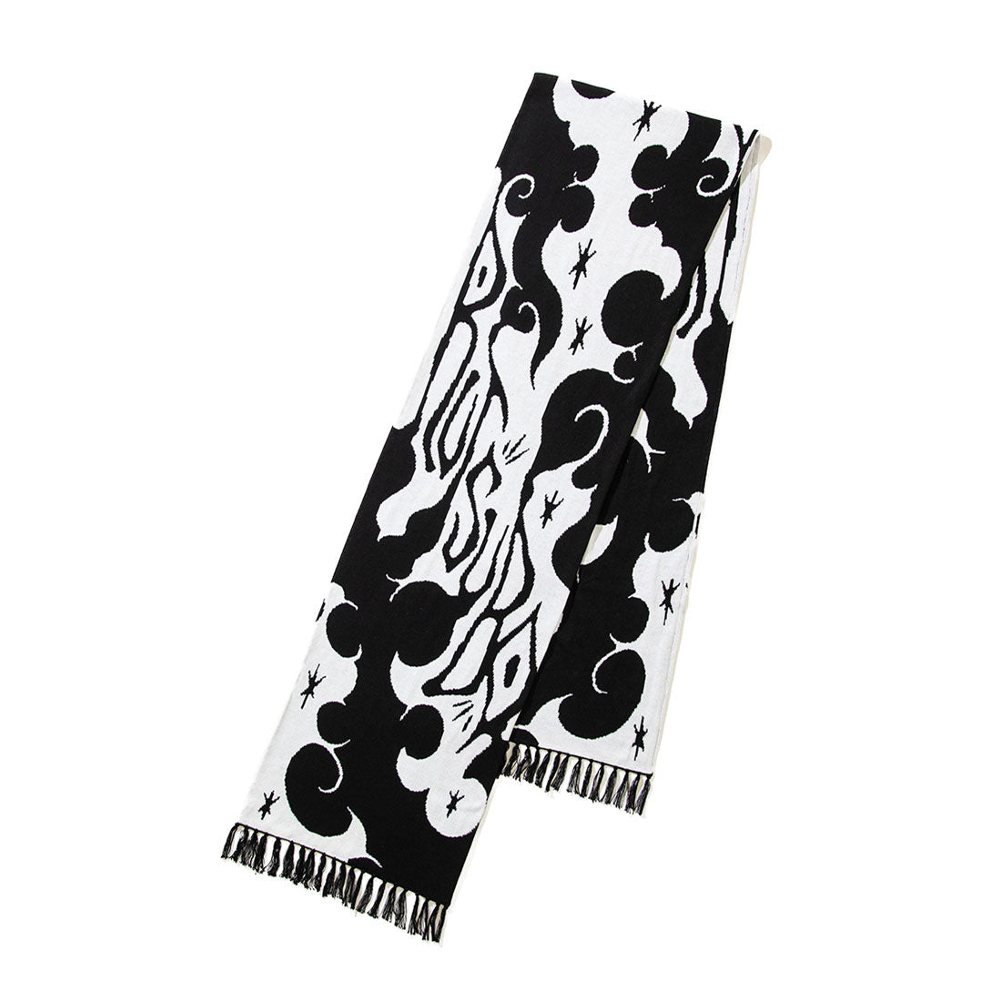 ルツボ 坩堝(RUTSUBO) 遊雲 ジャカードスカーフ(Yu-Un JACQUARD SCARF (RUTSUBO× LOW MOROMI)) (WHITE/BLACK) WHITE/BLACK