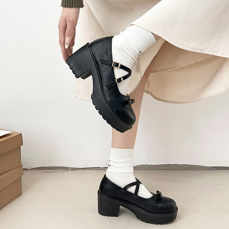 鞋子在衣櫃 -鞋櫃- 輕量厚底 增高 2WAY帶子 蝴蝶結 瑪莉珍 6942