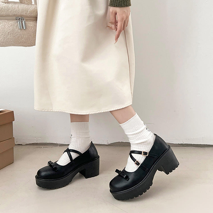 鞋子在衣櫃 -鞋櫃- 輕量厚底 增高 2WAY帶子 蝴蝶結 瑪莉珍 6942