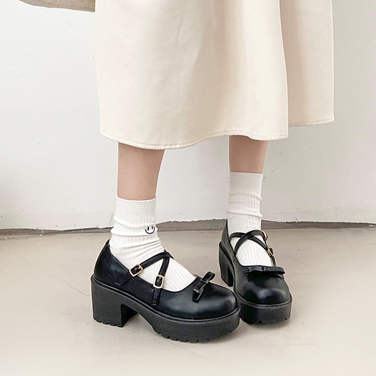 鞋子在衣櫃 -鞋櫃- 輕量厚底 增高 2WAY帶子 蝴蝶結 瑪莉珍 6942