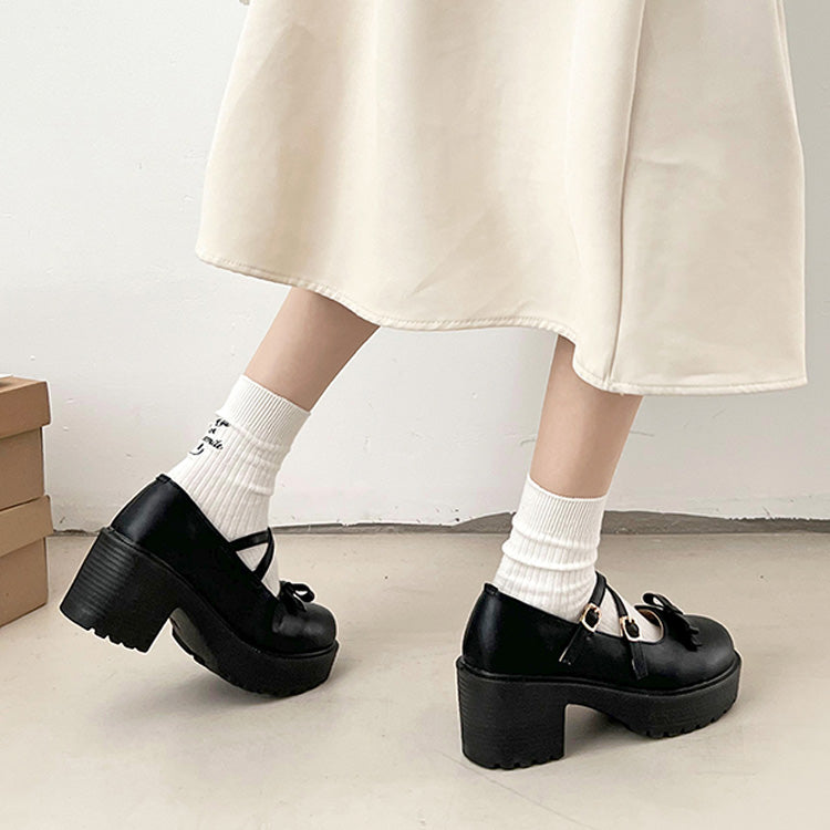 鞋子在衣櫃 -鞋櫃- 輕量厚底 增高 2WAY帶子 蝴蝶結 瑪莉珍 6942