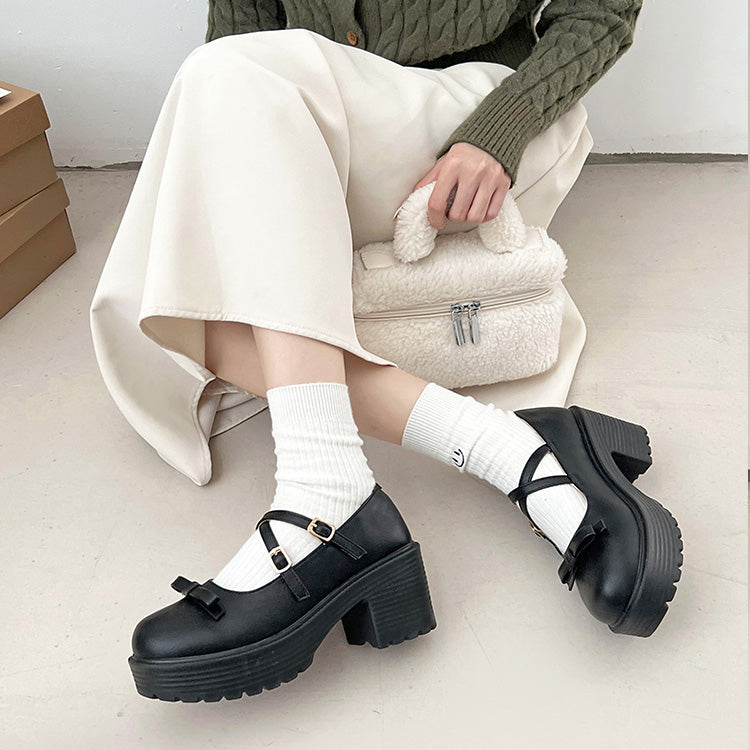 鞋子在衣櫃 -鞋櫃- 輕量厚底 增高 2WAY帶子 蝴蝶結 瑪莉珍 6942