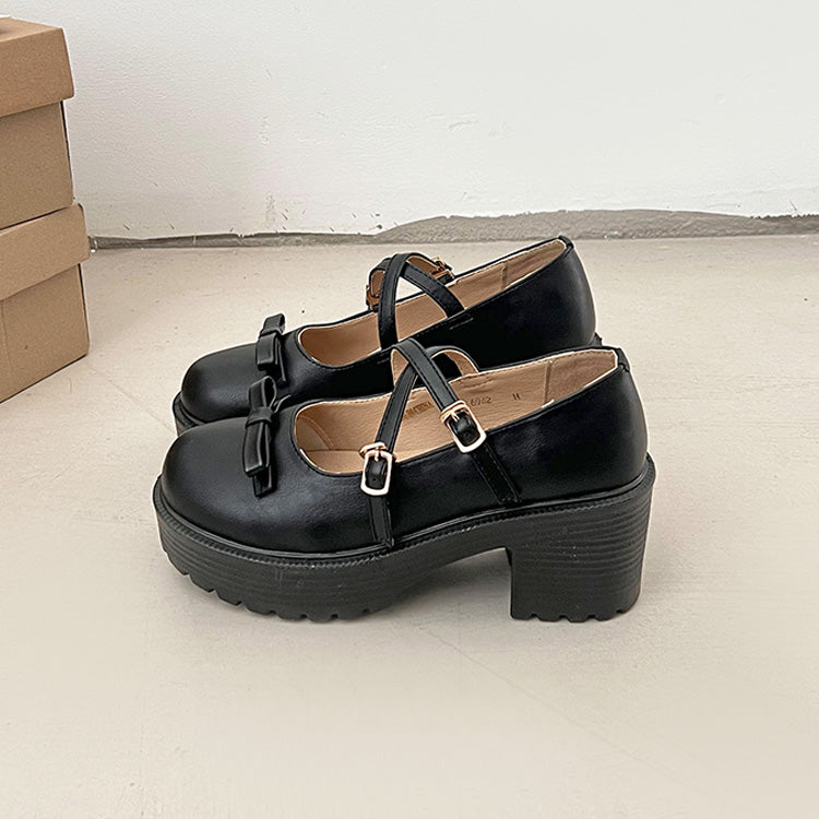 鞋子在衣櫃 -鞋櫃- 輕量厚底 增高 2WAY帶子 蝴蝶結 瑪莉珍 6942