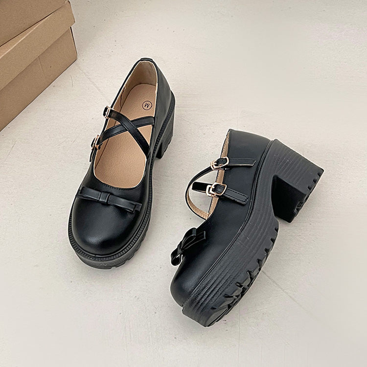 鞋子在衣櫃 -鞋櫃- 輕量厚底 增高 2WAY帶子 蝴蝶結 瑪莉珍 6942