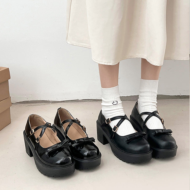 鞋子在衣櫃 -鞋櫃- 輕量厚底 增高 2WAY帶子 蝴蝶結 瑪莉珍 6942