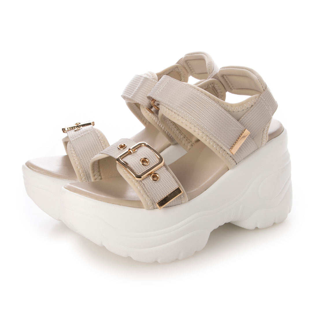 シューズインクローゼット Shoes in Closet -シュークロ- 超軽量厚底 スタイルアップソール ベルクロ スポーツサンダル 7474 (ピンク/ベージュ) ピンク/ベージュ