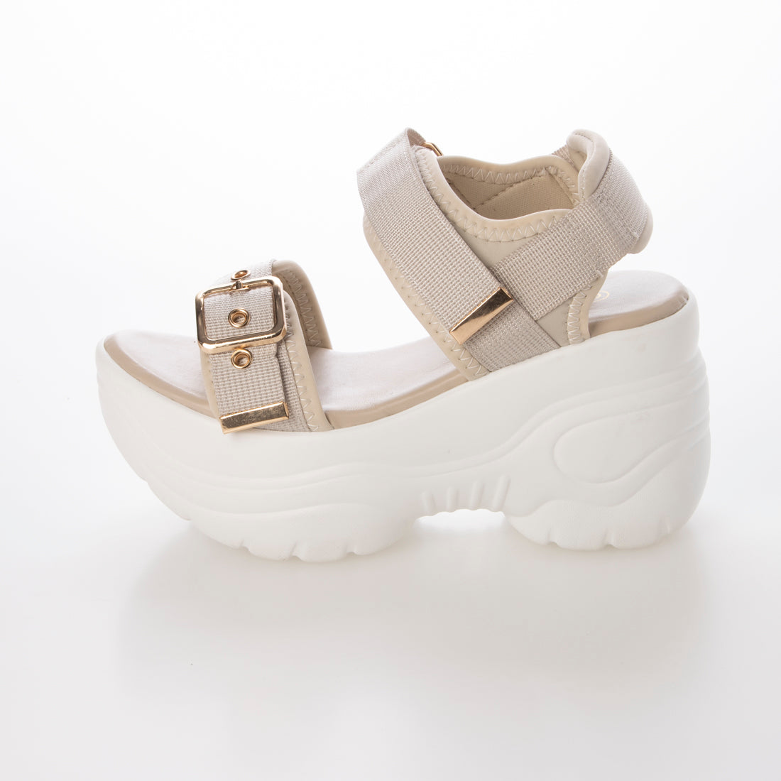 シューズインクローゼット Shoes in Closet -シュークロ- 超軽量厚底 スタイルアップソール ベルクロ スポーツサンダル 7474 (ピンク/ベージュ) ピンク/ベージュ