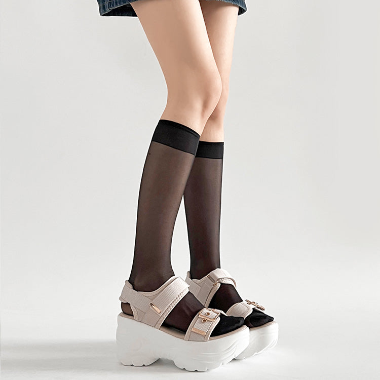 シューズインクローゼット Shoes in Closet -シュークロ- 超軽量厚底 スタイルアップソール ベルクロ スポーツサンダル 7474 (ピンク/ベージュ) ピンク/ベージュ