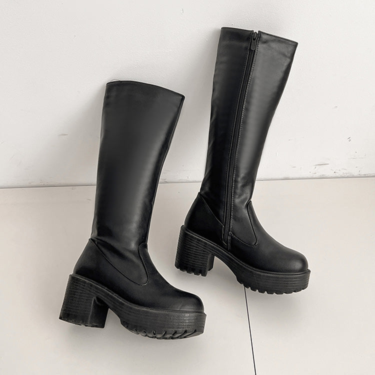 シューズインクローゼット Shoes in Closet -シュークロ- 軽量厚底 ヒールアップ プレーン ロングブーツ 2708 (ブラック) ブラック