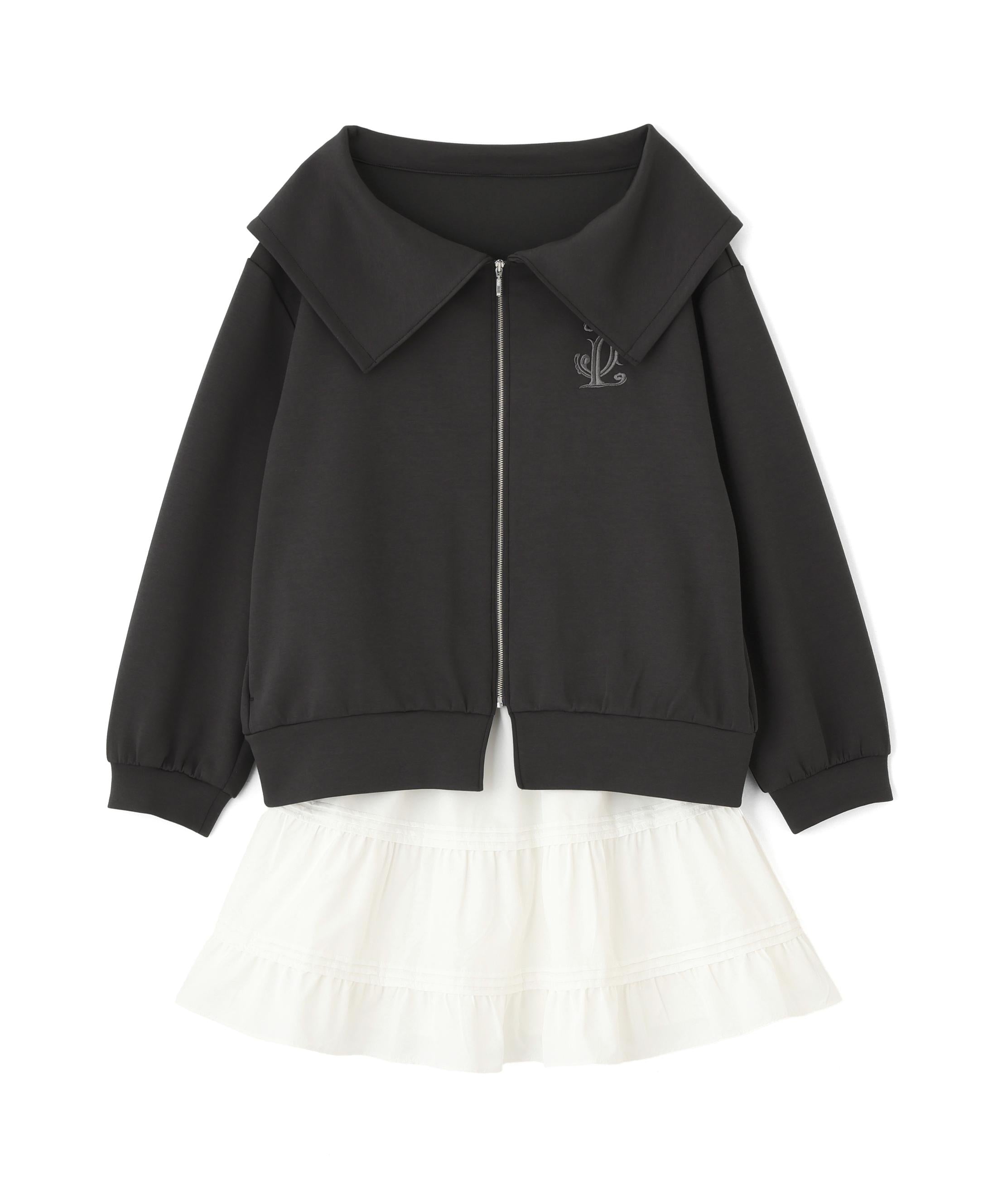 ビッグカラーパーカーティアードミニスカートセット チャコール1