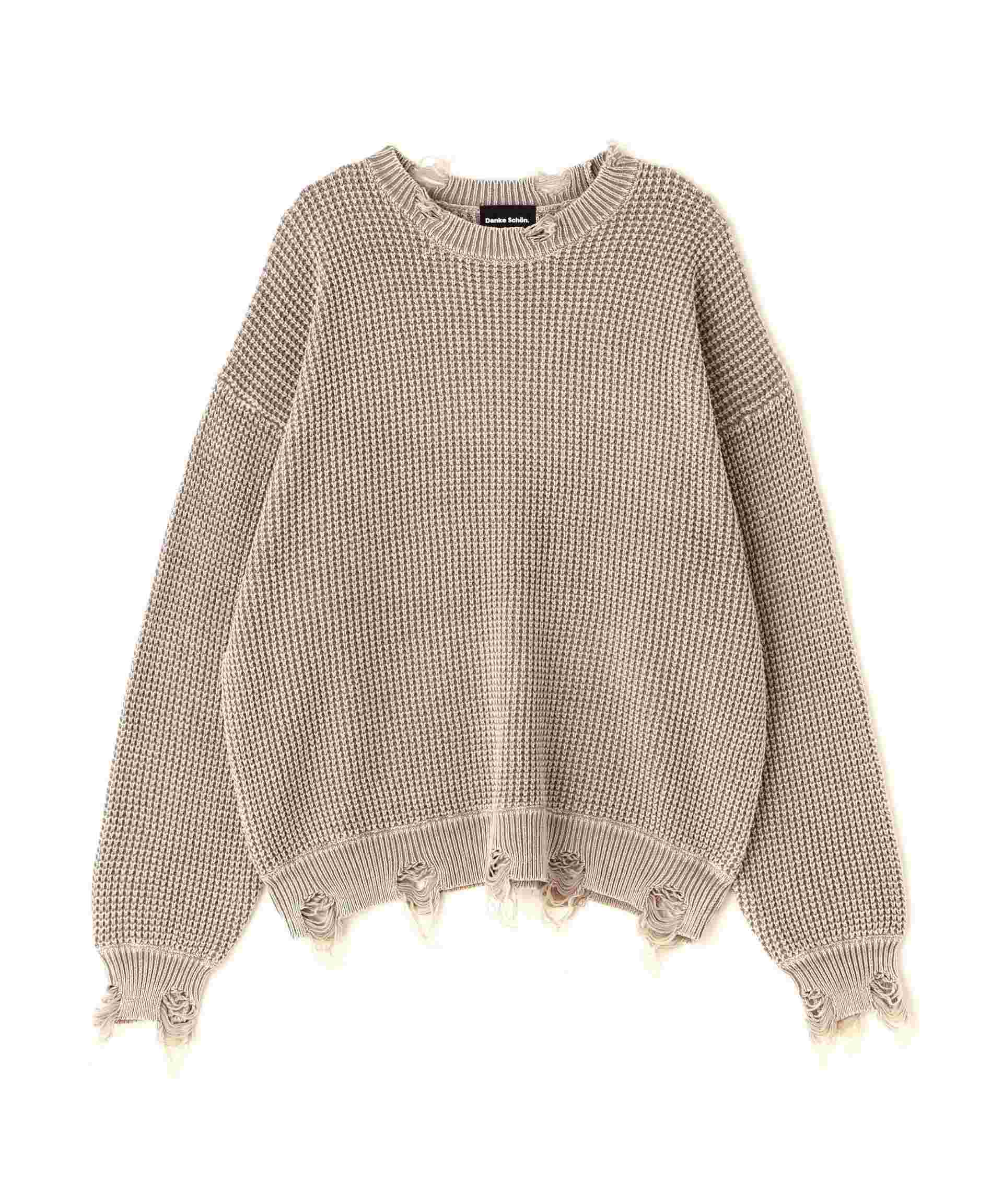 Dankeschon/ダンケシェーン/PIGMENT STONEWASH DAMAGE AZE C>EWNECK グレー