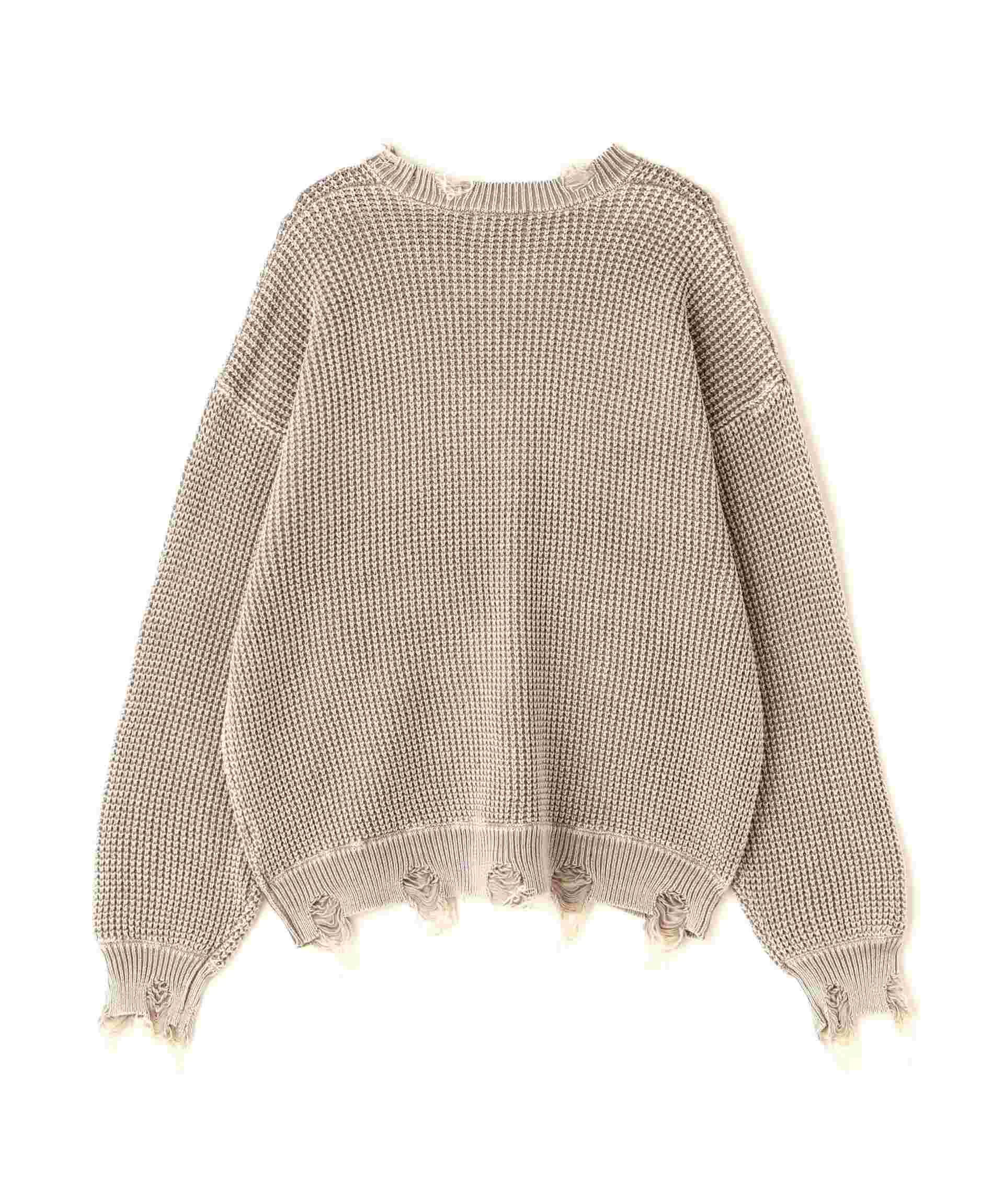 Dankeschon/ダンケシェーン/PIGMENT STONEWASH DAMAGE AZE C>EWNECK グレー