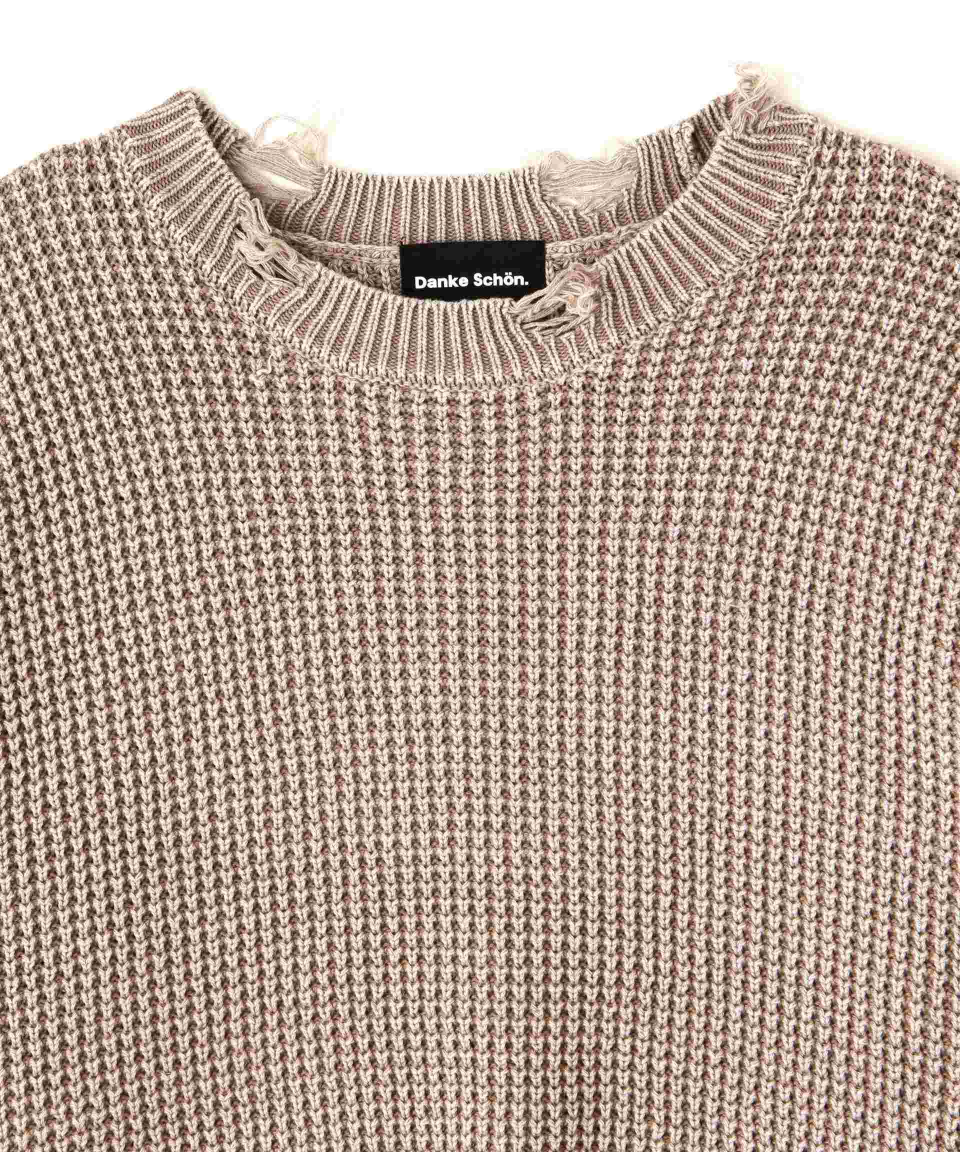 Dankeschon/ダンケシェーン/PIGMENT STONEWASH DAMAGE AZE C>EWNECK グレー