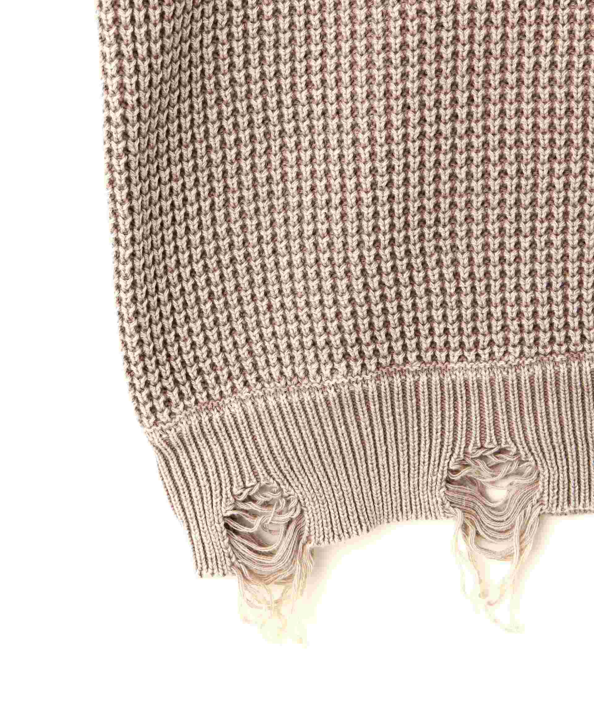 Dankeschon/ダンケシェーン/PIGMENT STONEWASH DAMAGE AZE C>EWNECK グレー