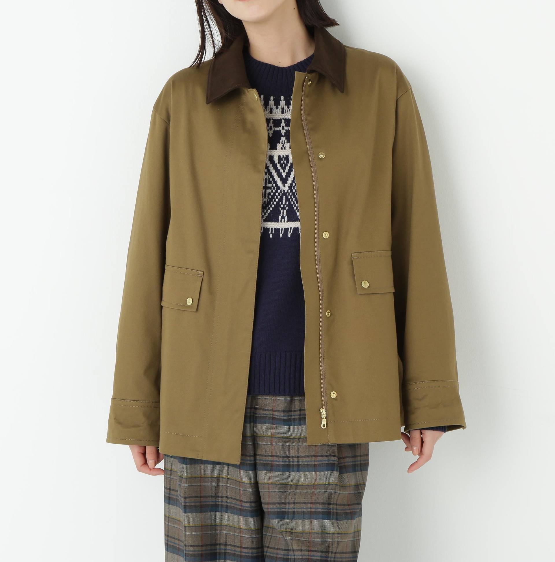 コットンツイルストレッチブルゾン ベージュ×ブラウン