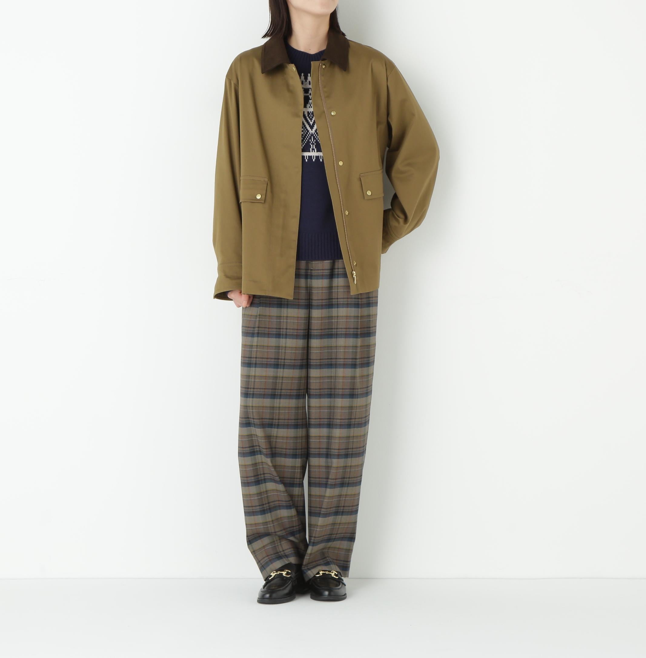 コットンツイルストレッチブルゾン ベージュ×ブラウン