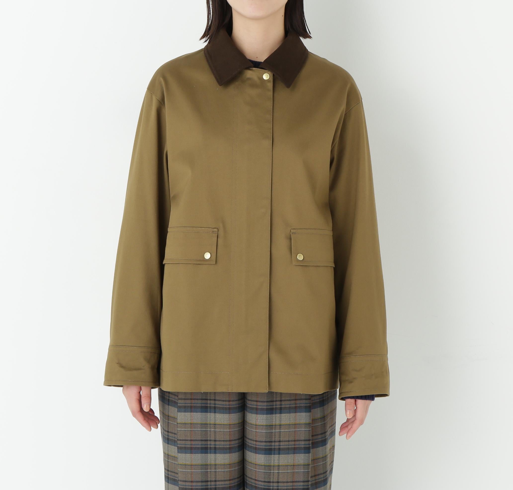 コットンツイルストレッチブルゾン ベージュ×ブラウン