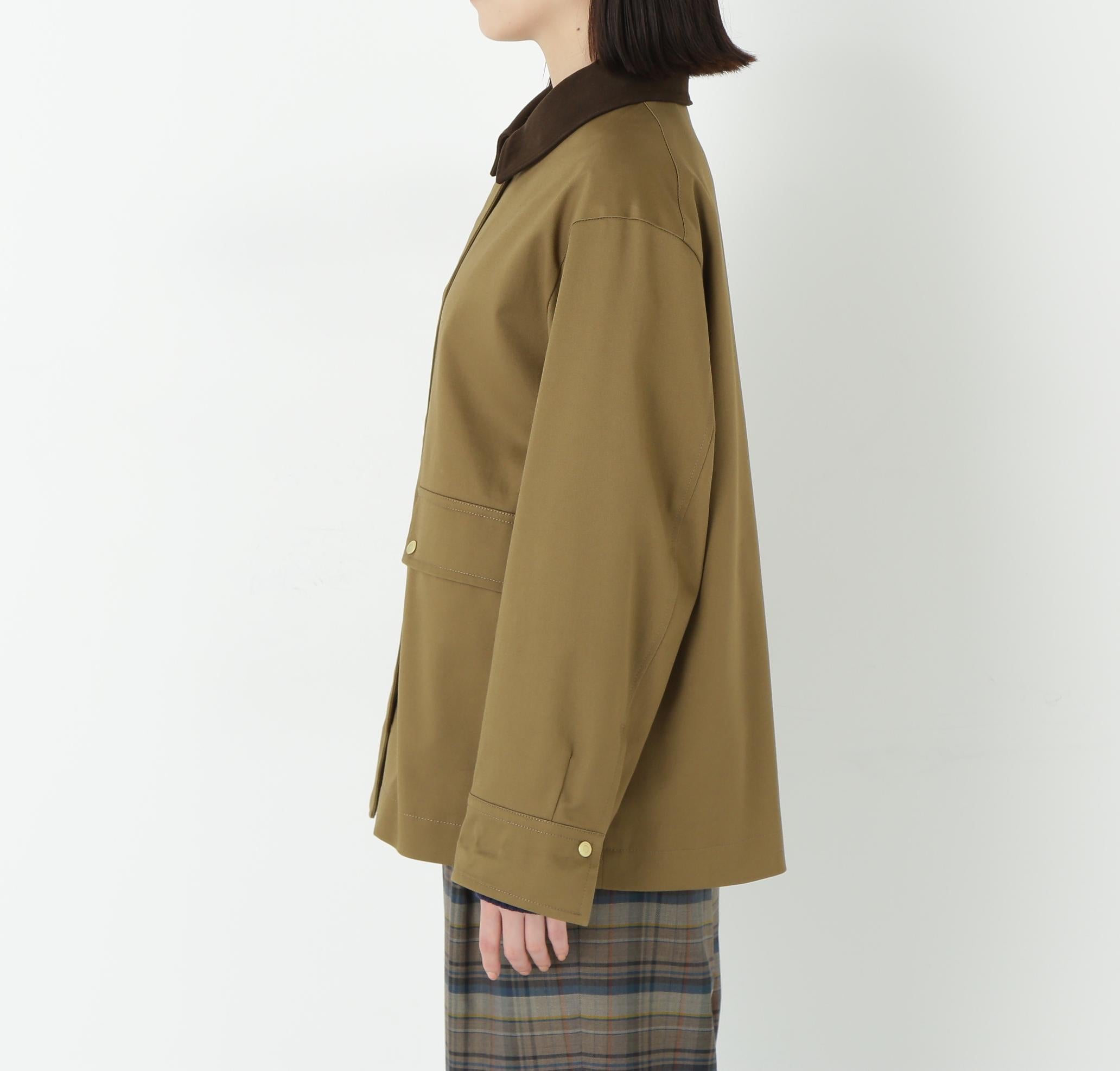 コットンツイルストレッチブルゾン ベージュ×ブラウン