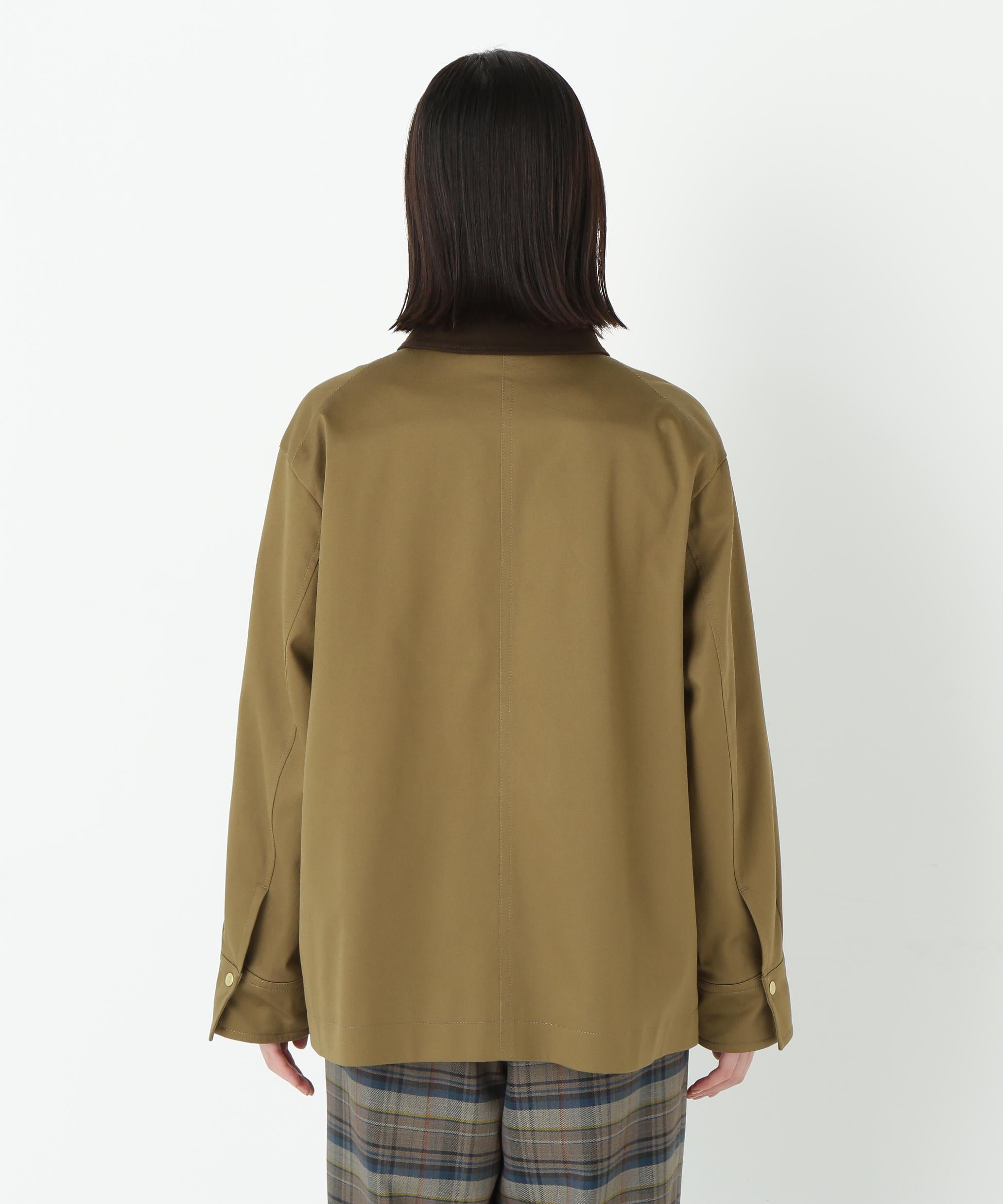 コットンツイルストレッチブルゾン ベージュ×ブラウン