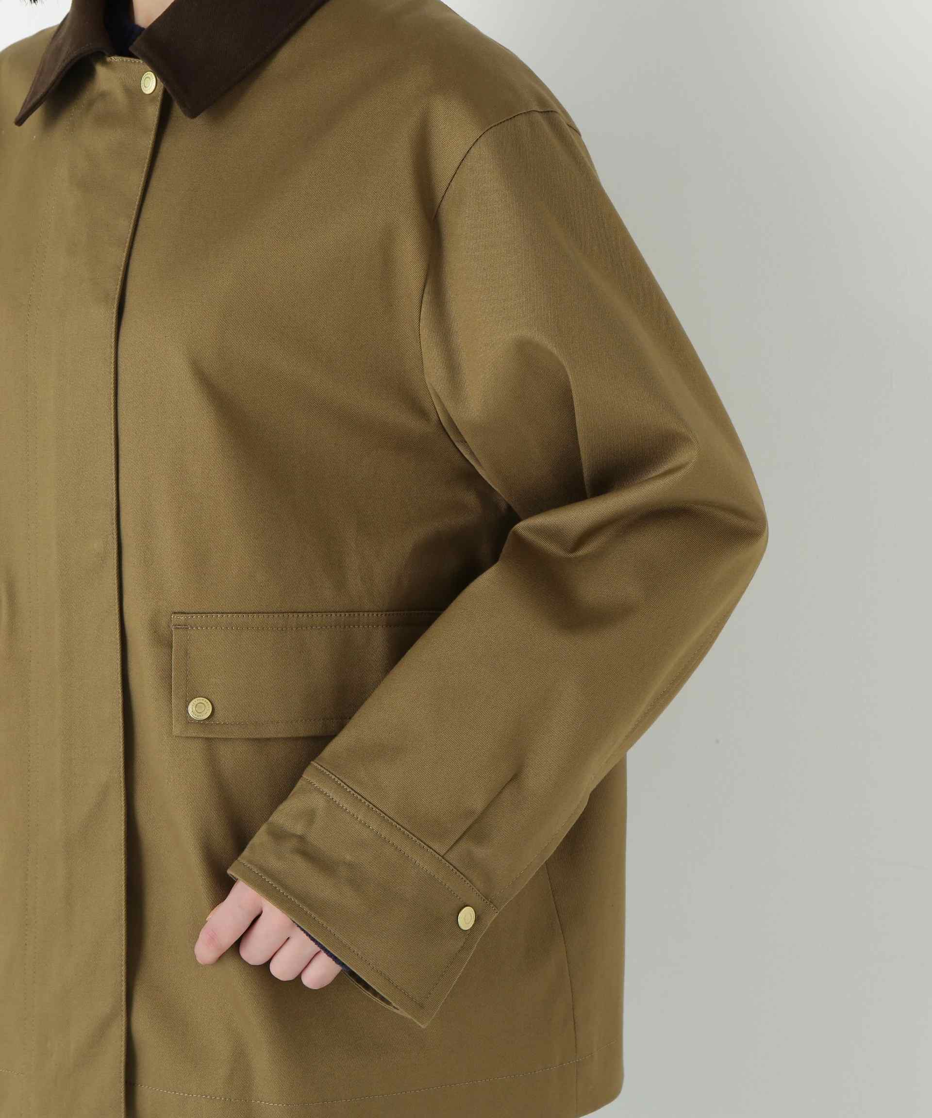 コットンツイルストレッチブルゾン ベージュ×ブラウン