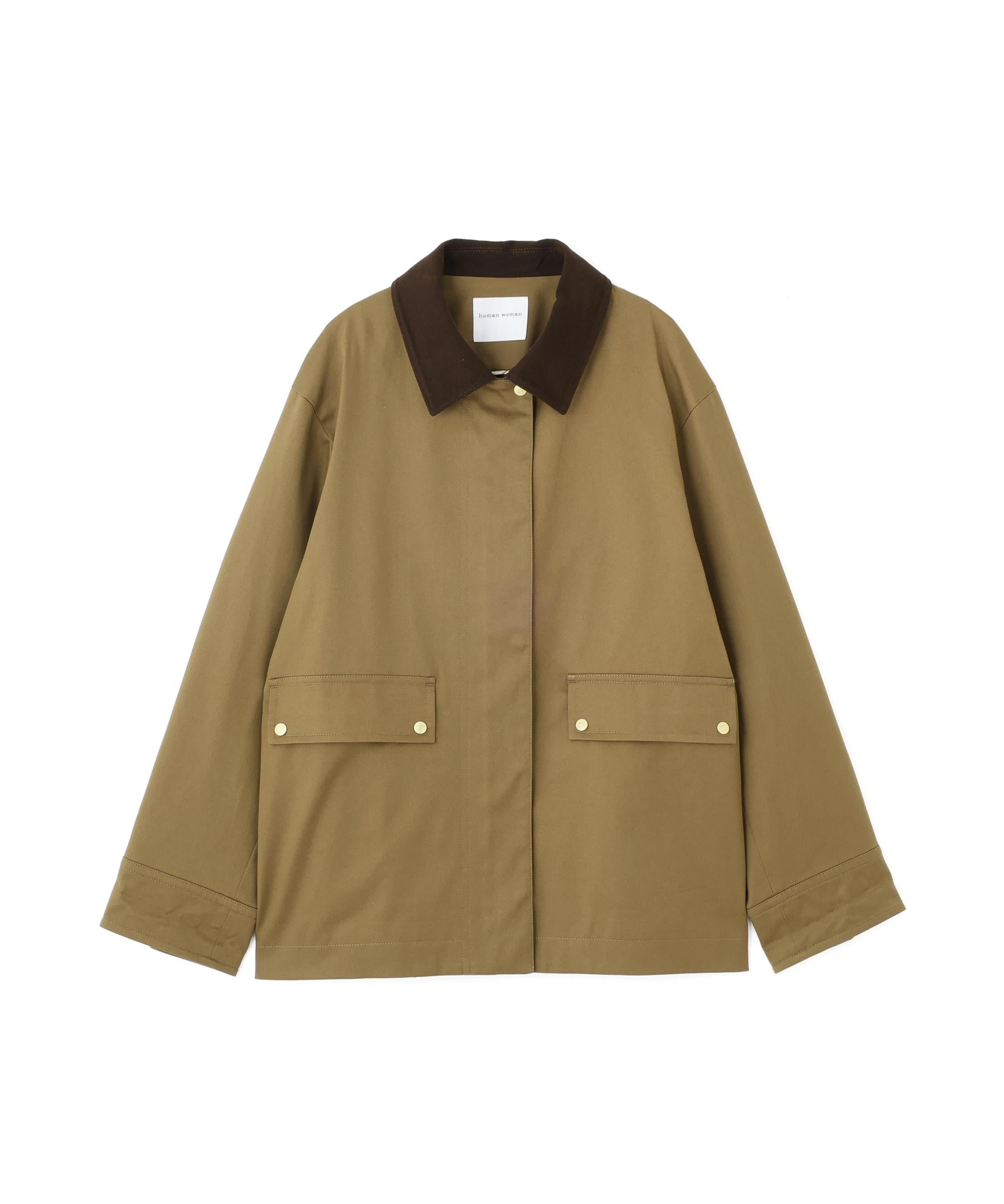 コットンツイルストレッチブルゾン ベージュ×ブラウン