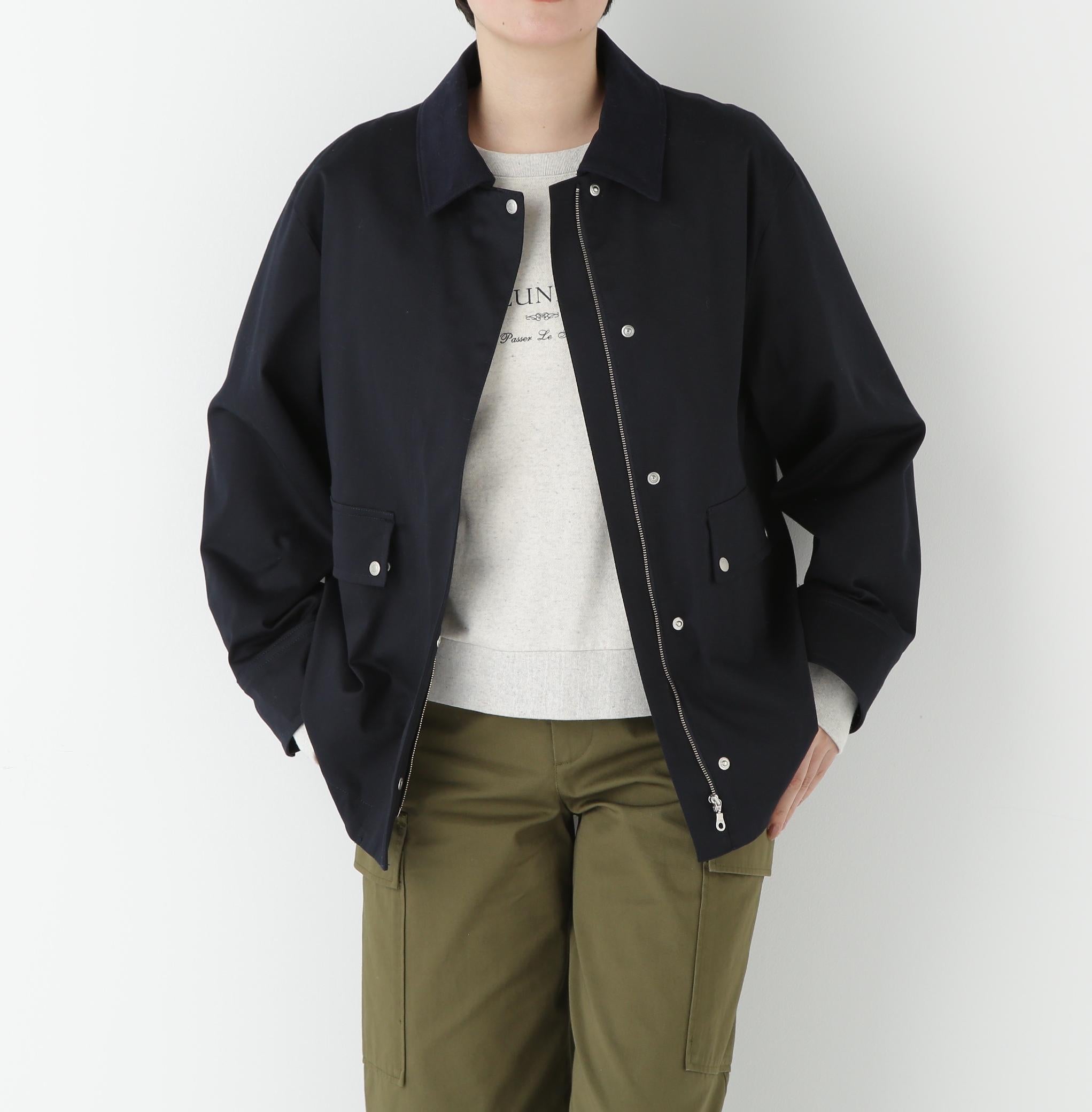 コットンツイルストレッチブルゾン ネイビー×ネイビー