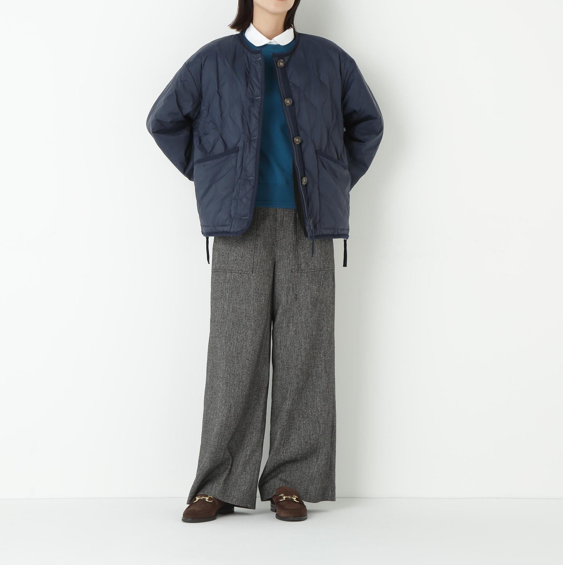 リバーシブルボアダウンブルゾン ダークネイビー×ブラック