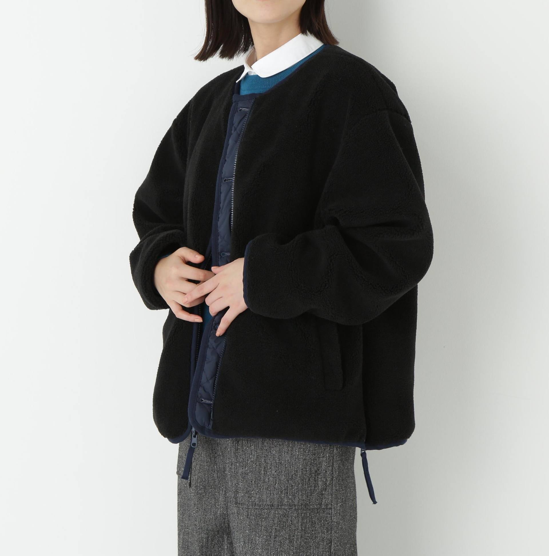 リバーシブルボアダウンブルゾン ダークネイビー×ブラック