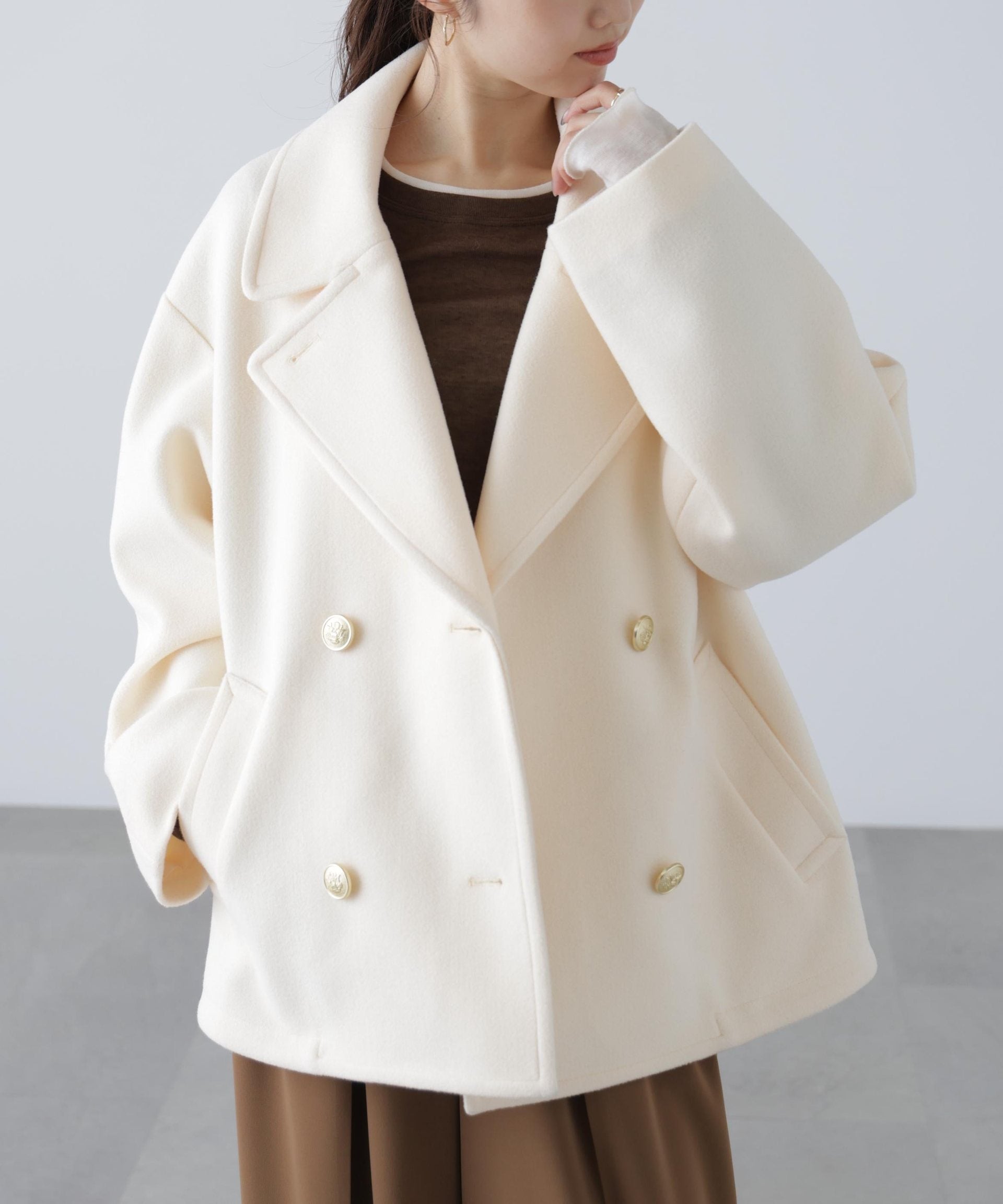 ミドル丈オーバーピーコート〈MFM〉 アイボリー