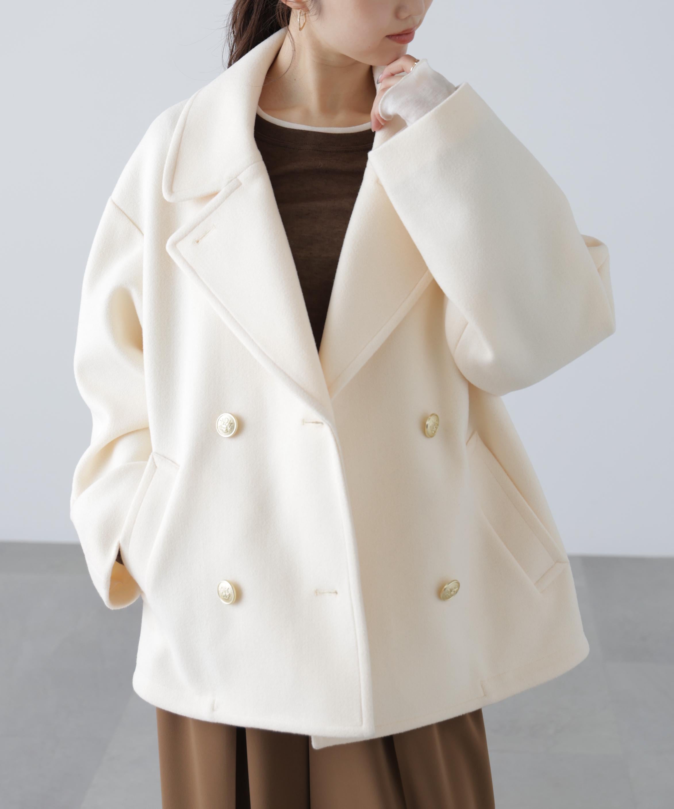 ミドル丈オーバーピーコート〈MFM〉 アイボリー