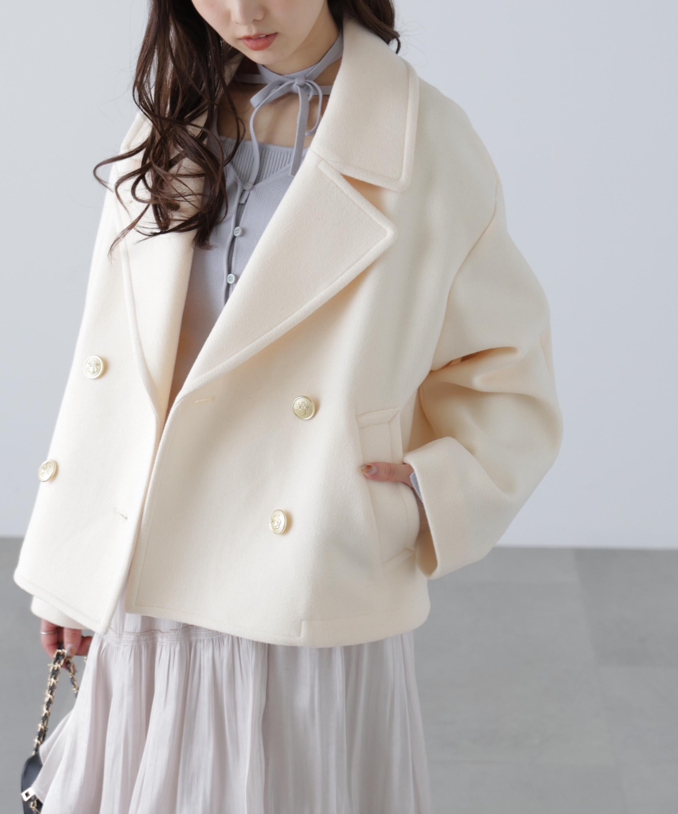 ミドル丈オーバーピーコート〈MFM〉 アイボリー