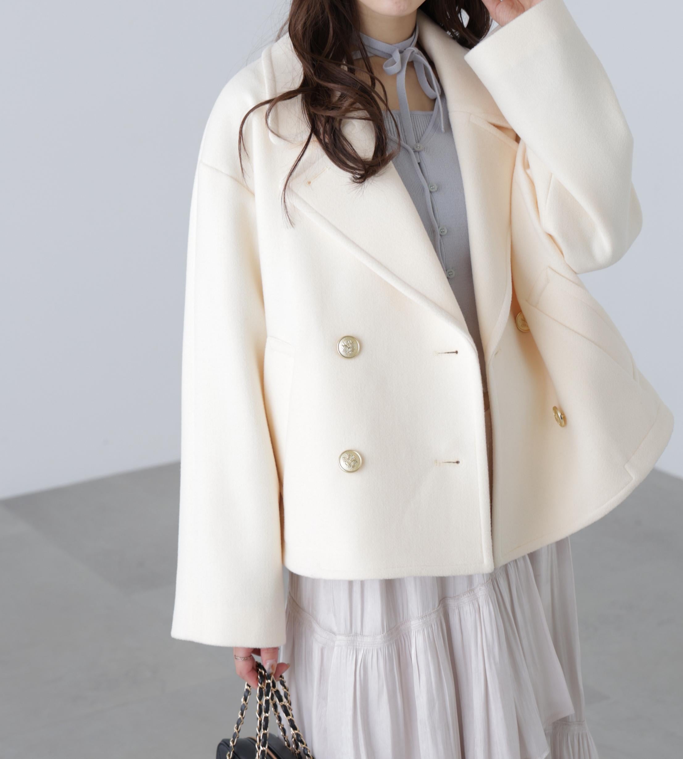 ミドル丈オーバーピーコート〈MFM〉 アイボリー