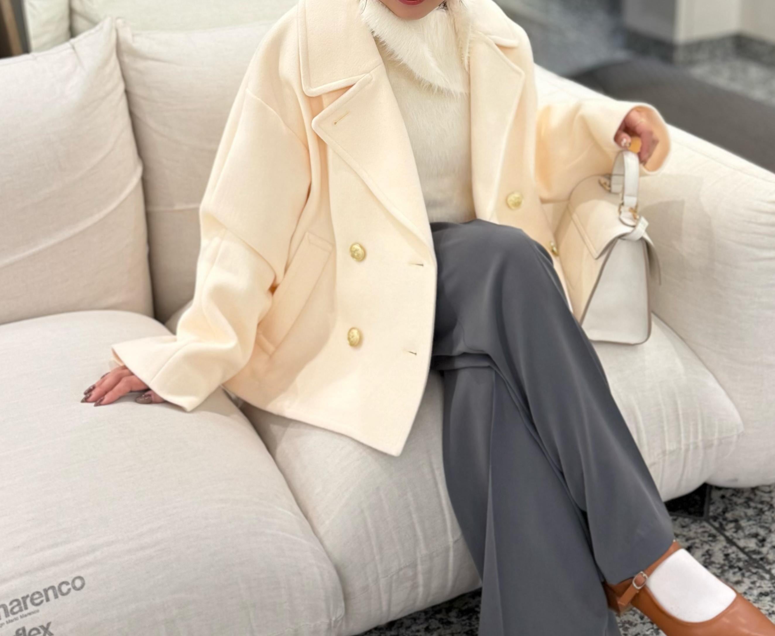 ミドル丈オーバーピーコート〈MFM〉 アイボリー