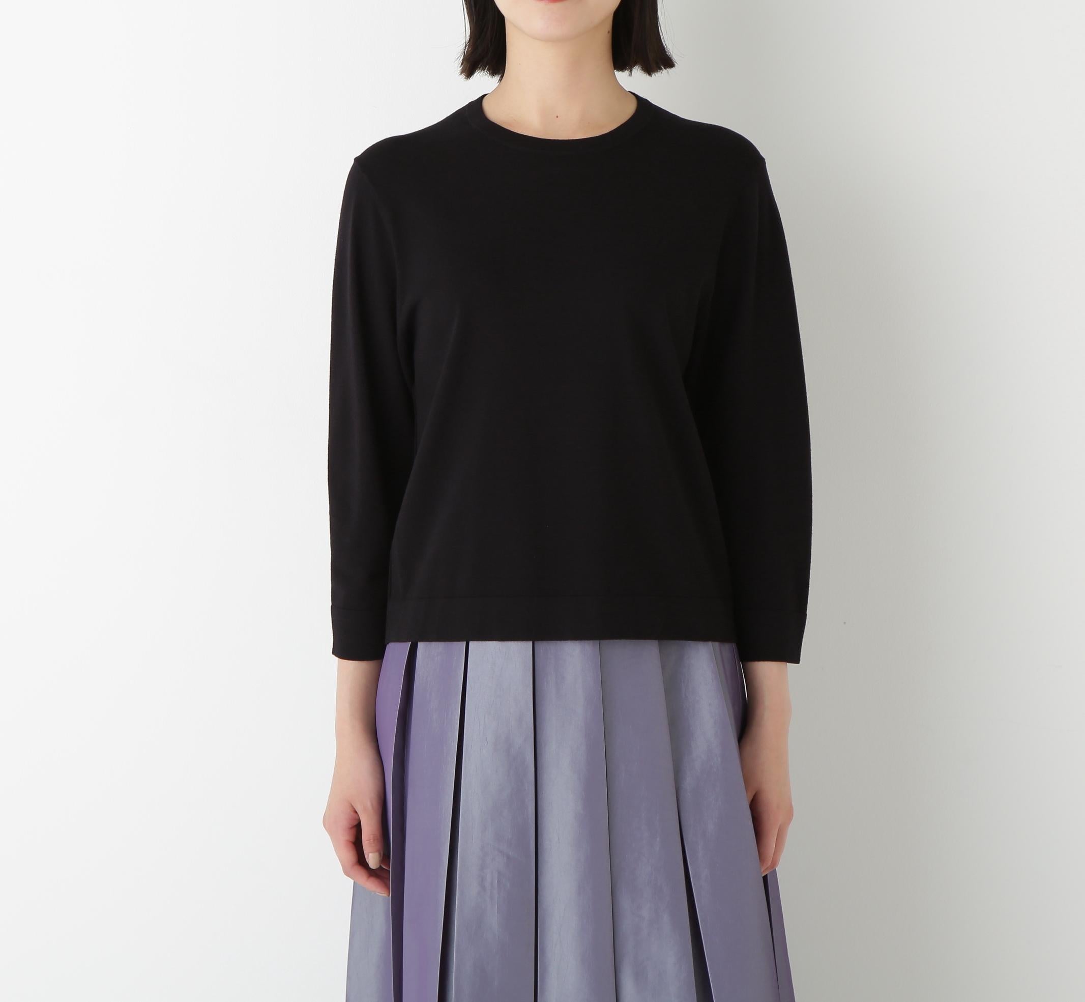 ◆レーヨン混ハイゲージクルーネックプルオーバー ブラック