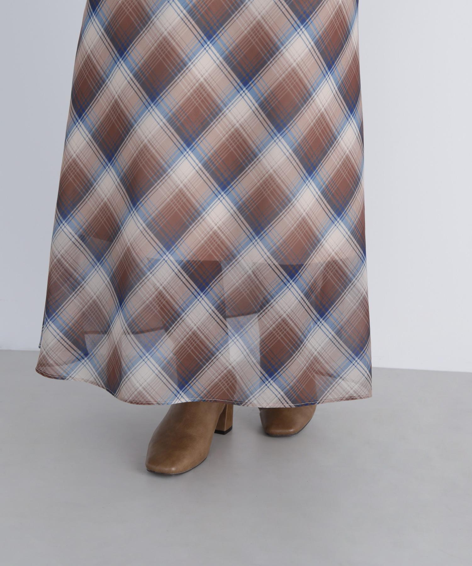 シアーチェックナロースカート ベージュ系2
