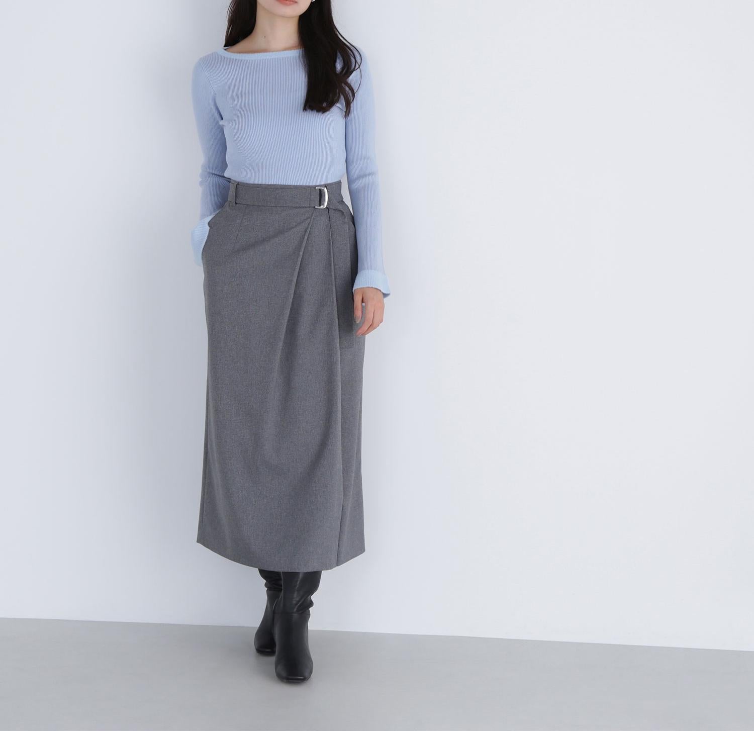 ベルテッドタックナロースカート グレー2