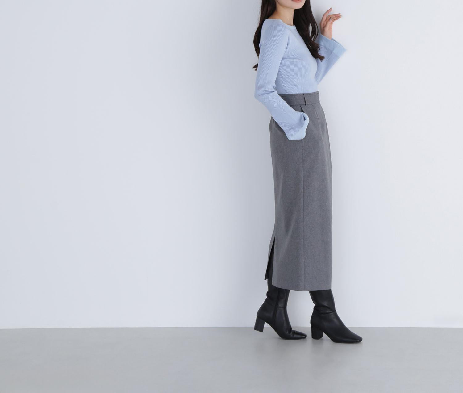 ベルテッドタックナロースカート グレー2