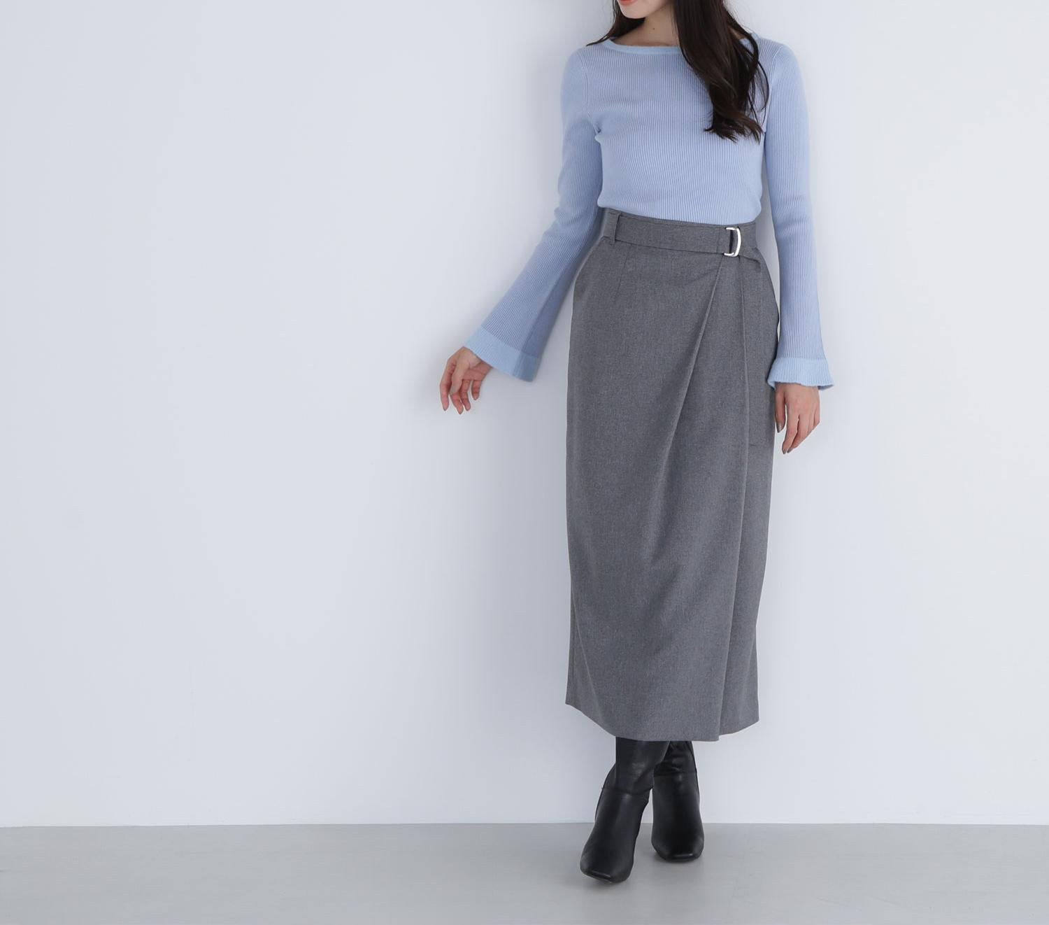 ベルテッドタックナロースカート グレー2