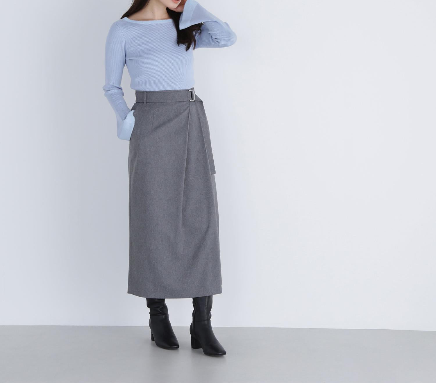 ベルテッドタックナロースカート グレー2