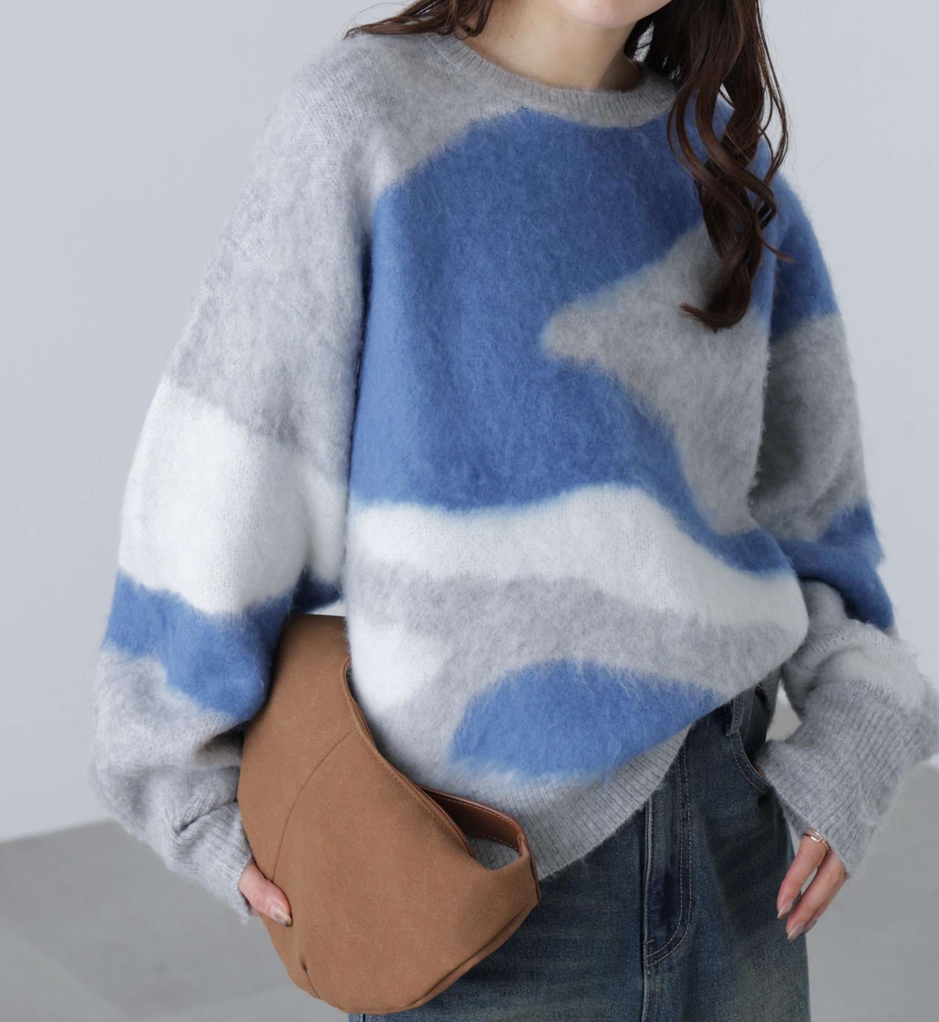 起毛ニュアンス柄ニット グレー