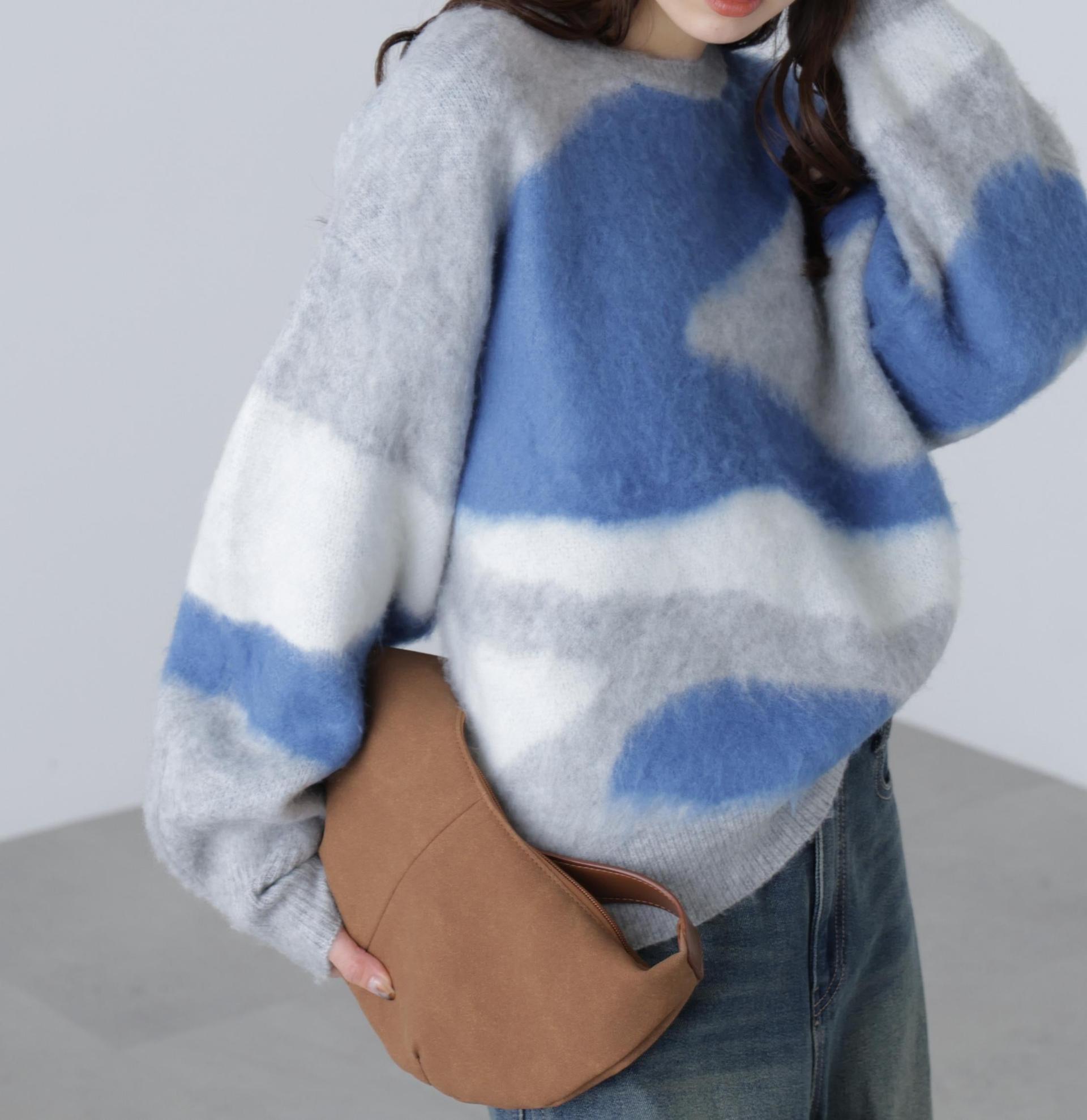 起毛ニュアンス柄ニット グレー