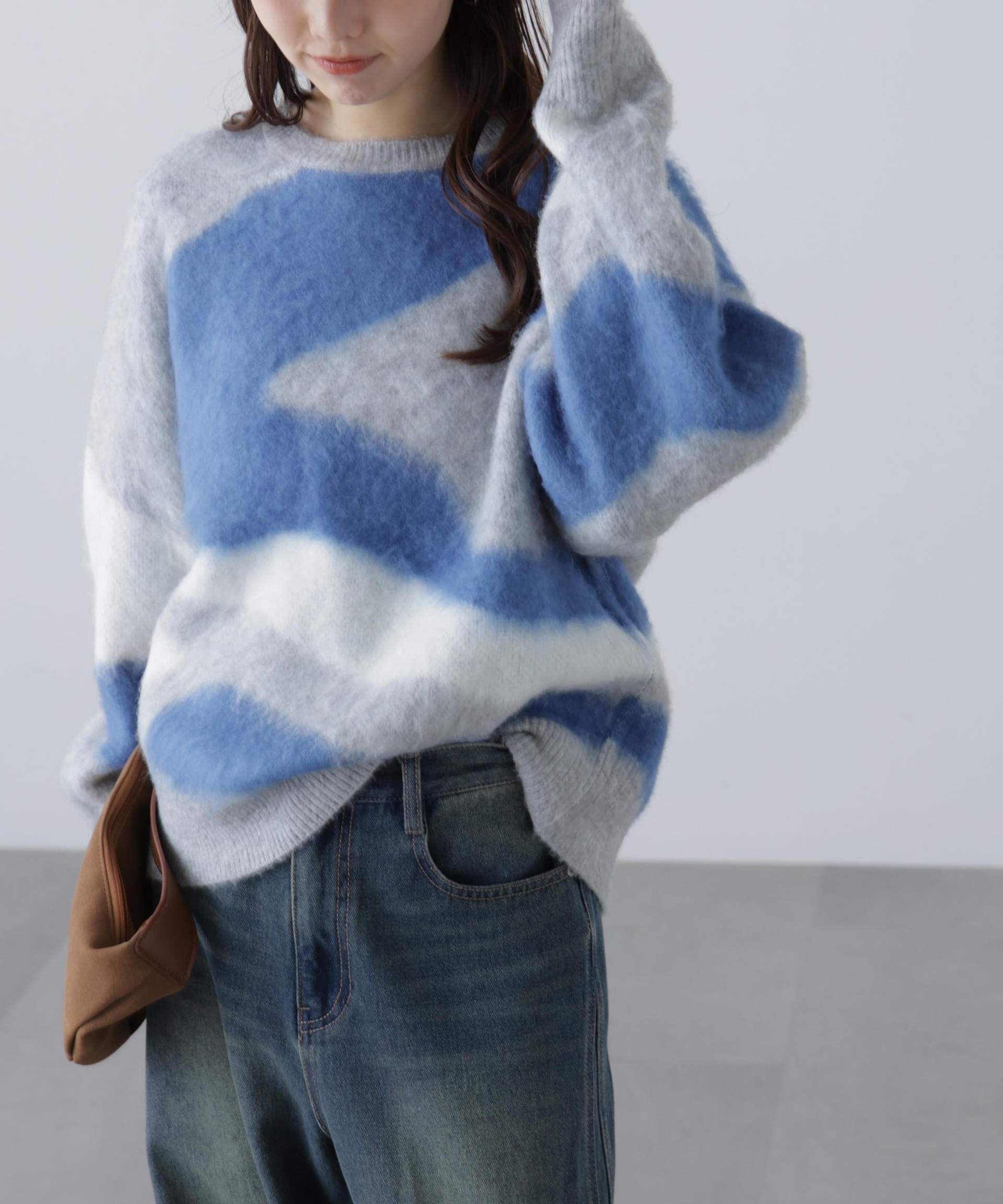 起毛ニュアンス柄ニット グレー