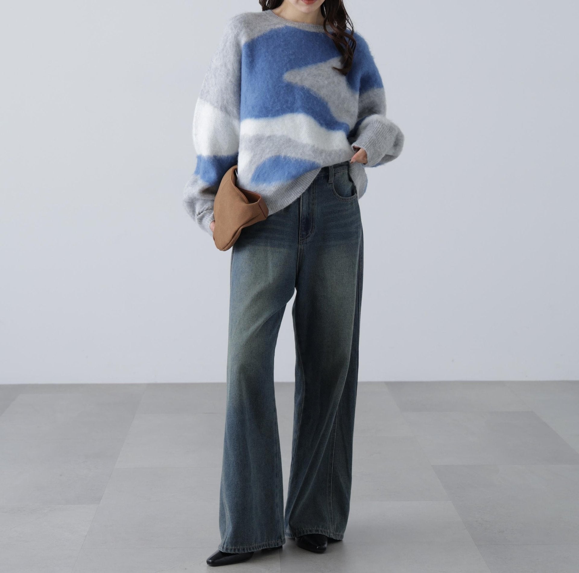 起毛ニュアンス柄ニット グレー