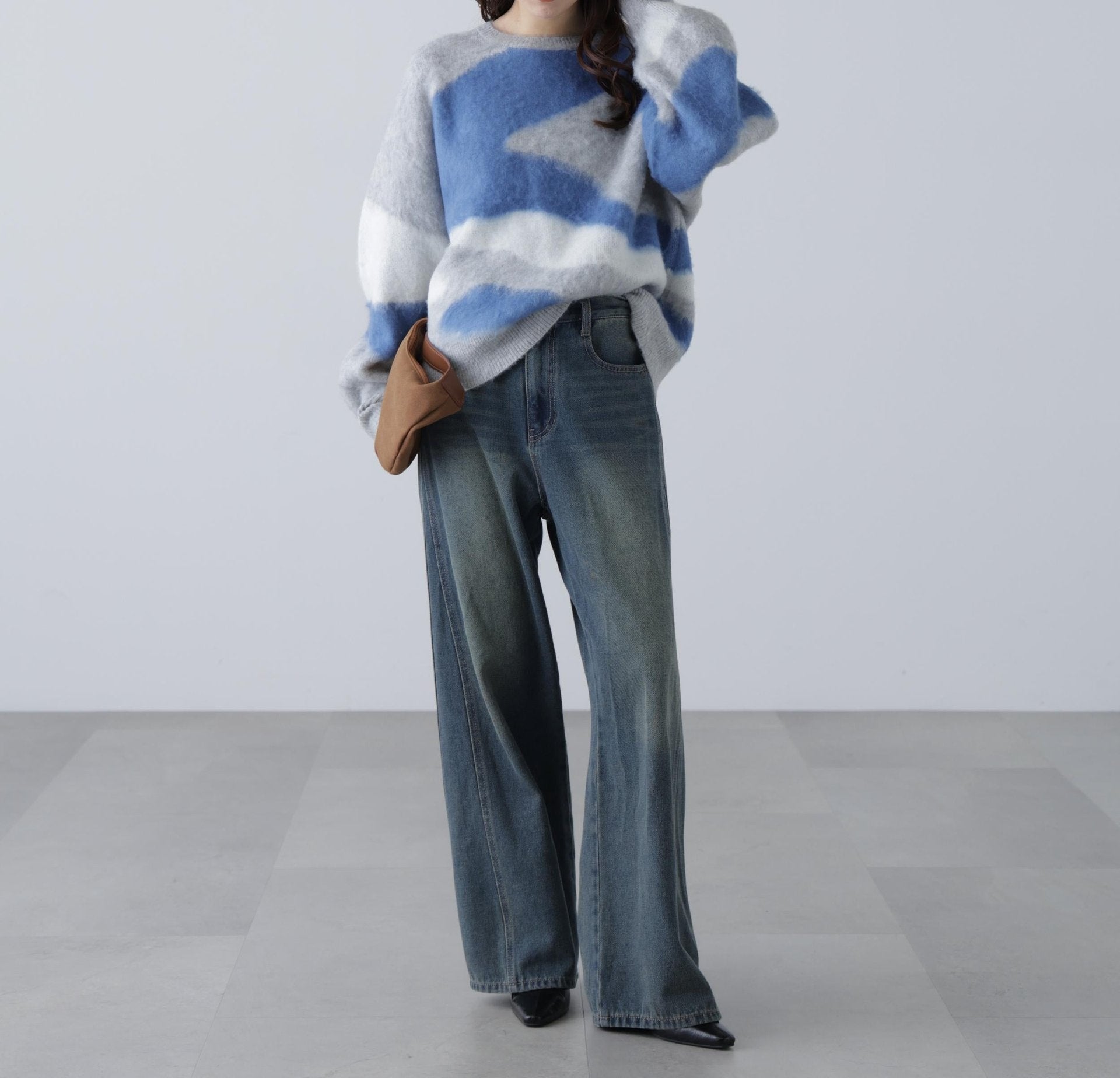 起毛ニュアンス柄ニット グレー