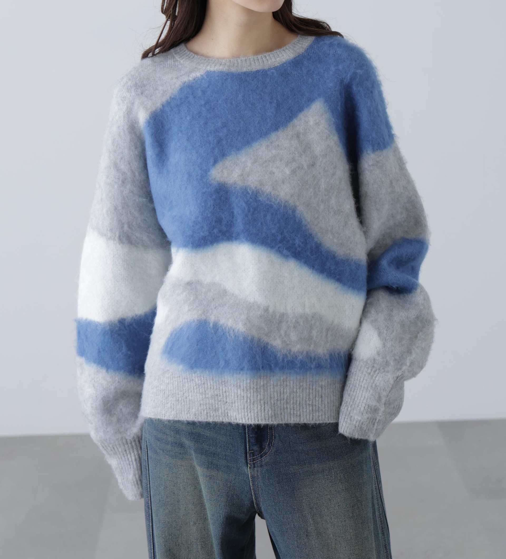 起毛ニュアンス柄ニット グレー