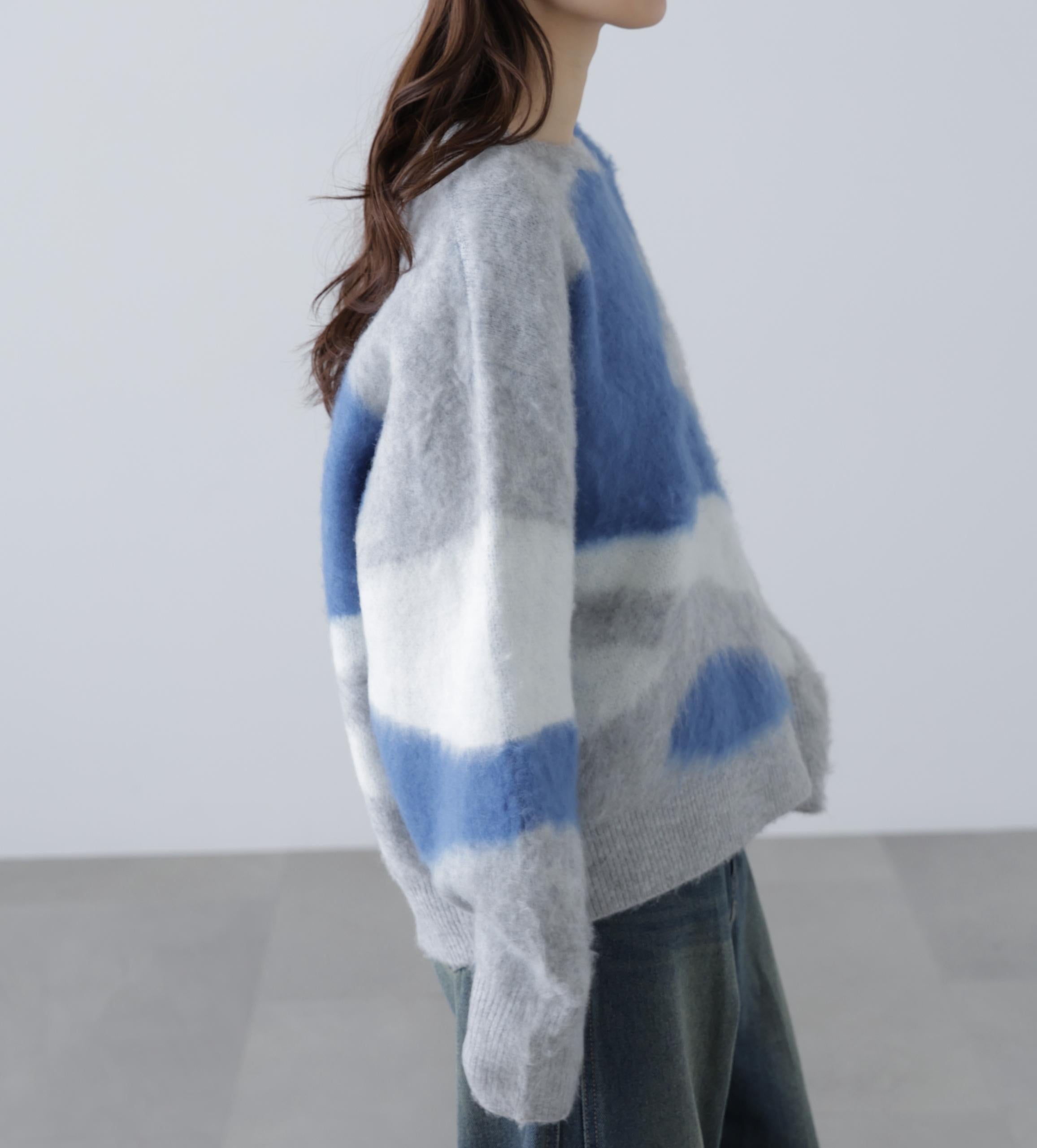 起毛ニュアンス柄ニット グレー