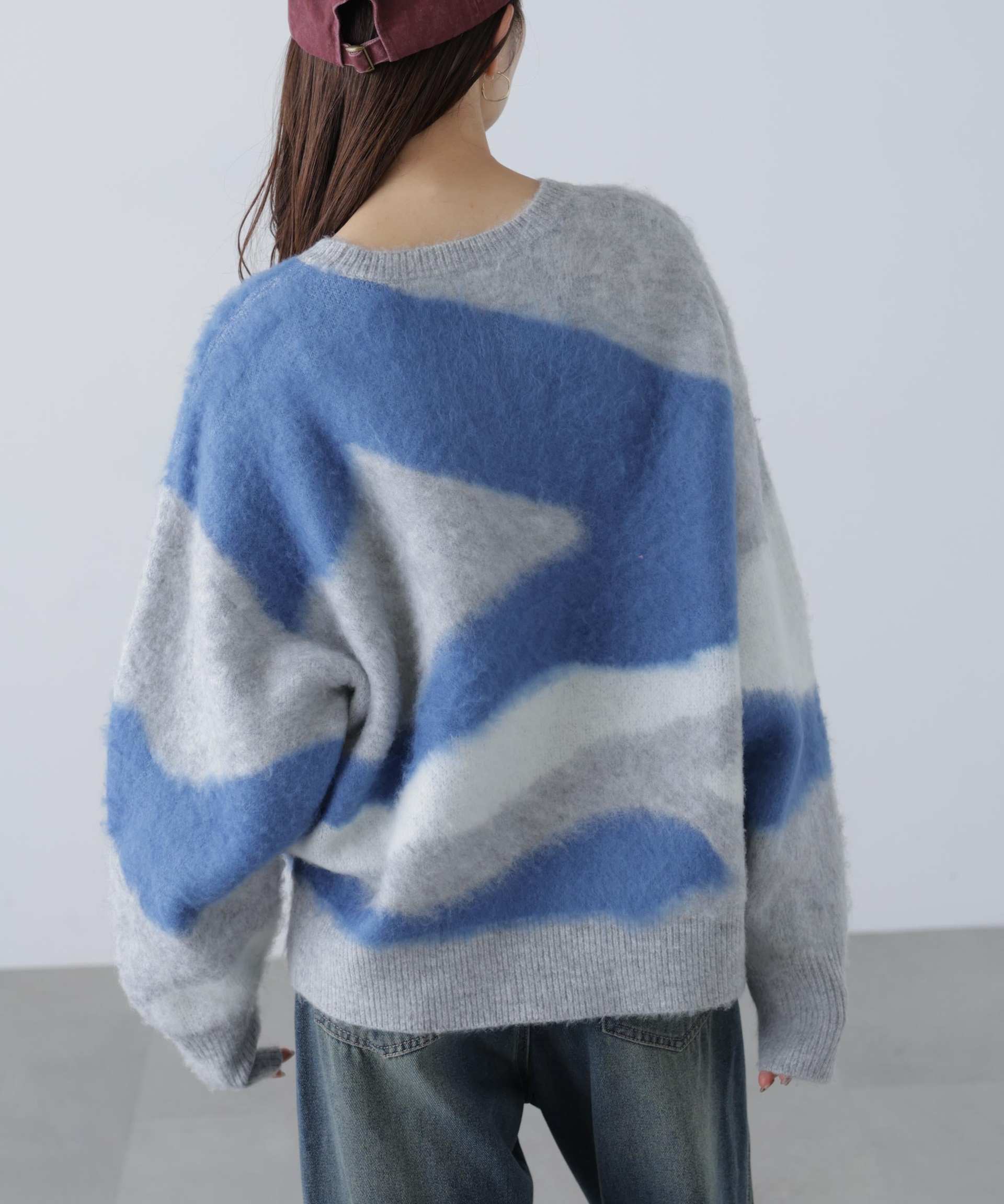 起毛ニュアンス柄ニット グレー