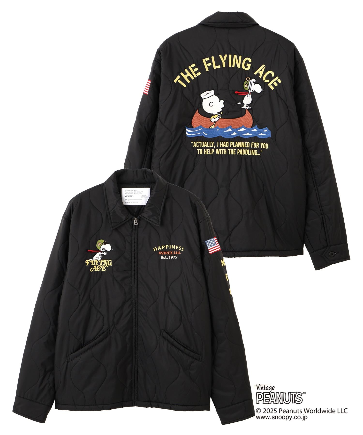《AVIREX × PEANUTS》QUILTING JACKET ”FLYING ACE” ブラック