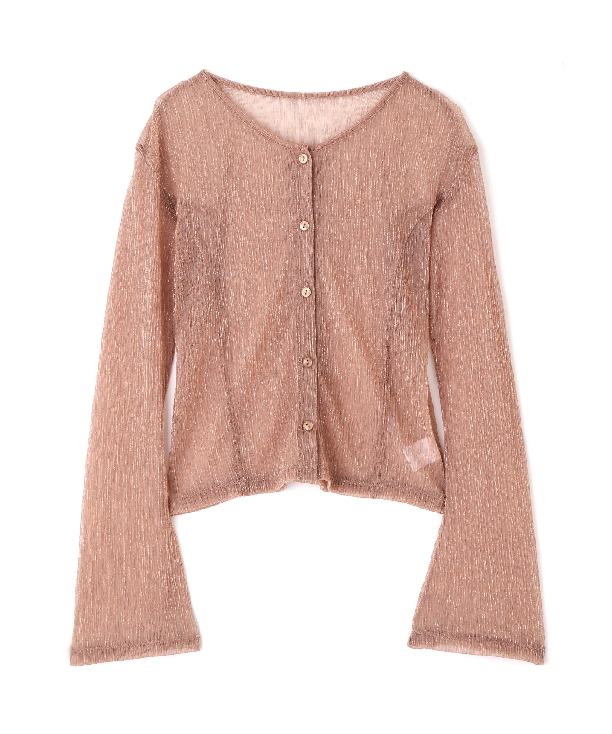 ラメシアー楊柳カットソーカーディガン ピンク